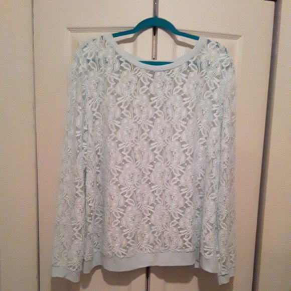 Cato Tops - LIGHT BLUE SHEER LACE TOP, USED LIGHTLY